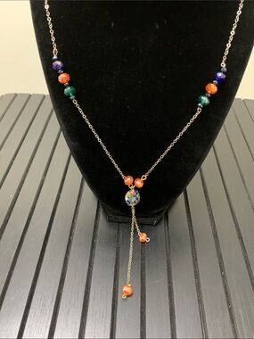 Handmade Orange crystal Lariat Necklace